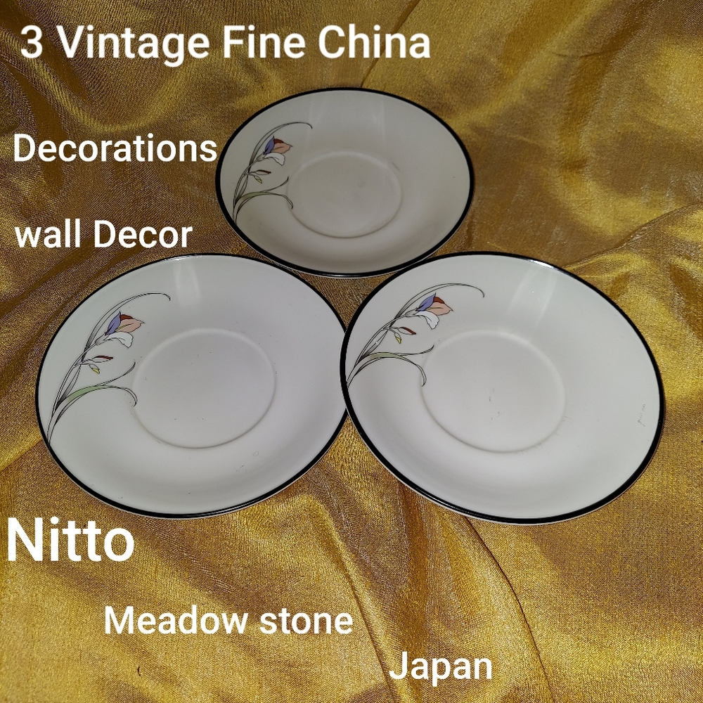 3 vintage floral print saucers